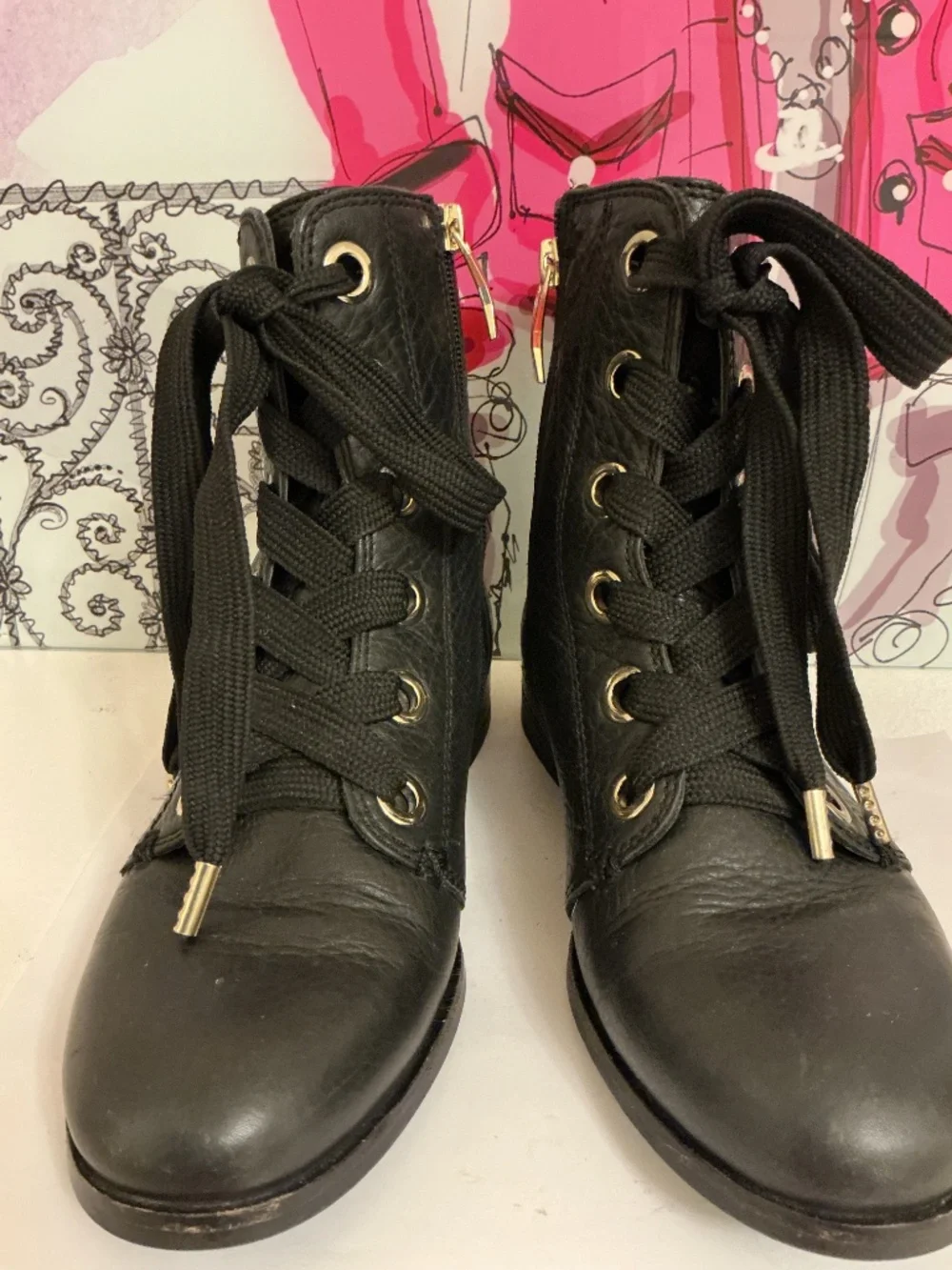 Kate Spade New York Genuine Leather Black Lace-Up Combat Boots — Size 7M